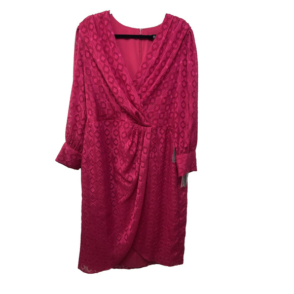 Maggy London Dress Women Plus Size V-Neck Surplus Bodice Faux Wrap High Low 18 W - Picture 2 of 13